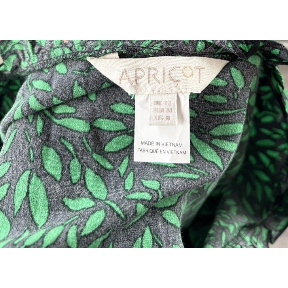 Apricot Green Black Floral Long Sleeve Dress Size 8 V-Neck - Picture 5 of 8